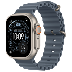 Apple Watch Ultra 3, 49 мм, титан светлого цвета, ремешок Ocean цвета «якорный синий» (2025)