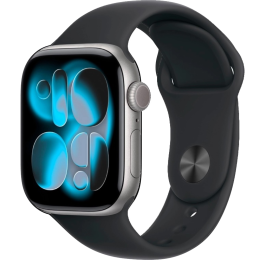 Apple Watch Series 11, 42 мм, алюминий цвета «серый космос», спортивный ремешок чёрного цвета S/M
