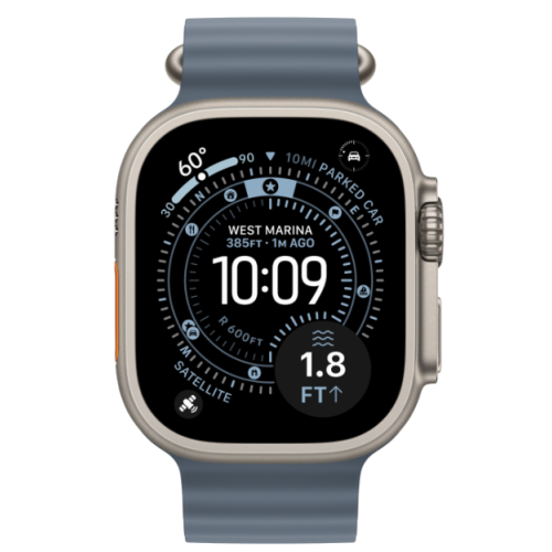 Apple Watch Ultra 3, 49 мм, титан светлого цвета, ремешок Ocean цвета «якорный синий» (2025) — фото 2