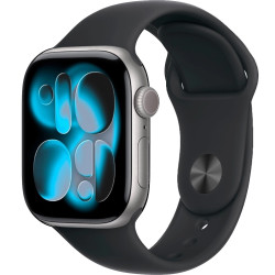 Apple Watch Series 11, 42 мм, алюминий цвета «серый космос», спортивный ремешок чёрного цвета S/M